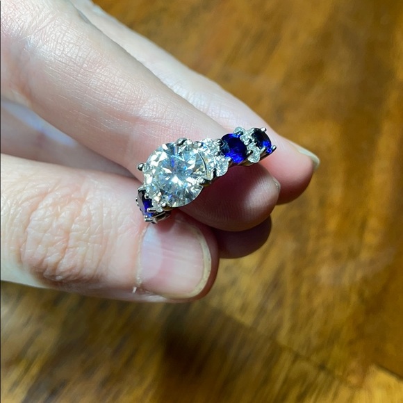 3ct+ Moissanite & Sapphire Ring - Picture 16 of 17